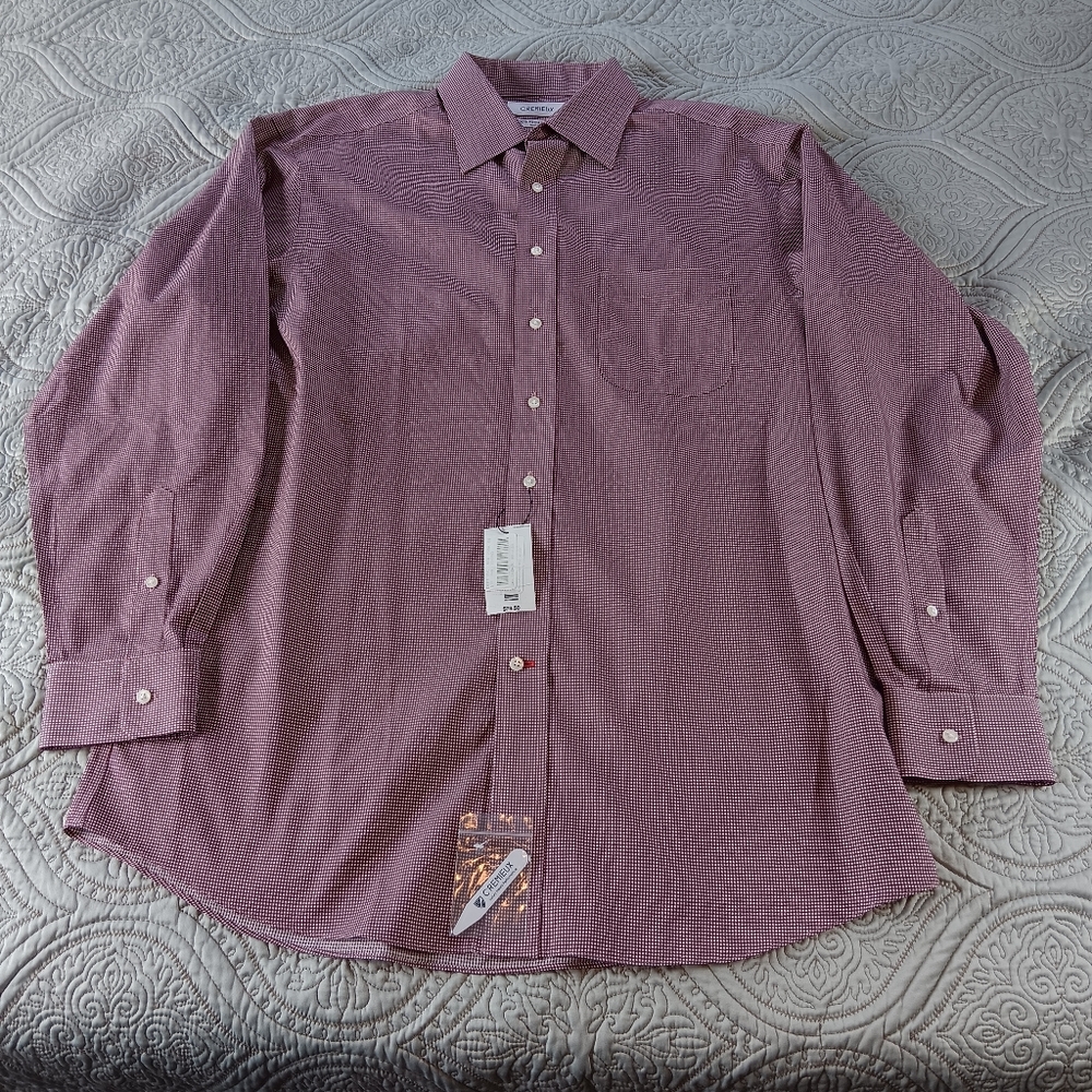NWT Cremieux Long Sleeve Red Gingham Button Up Shirt Size 16 1/2 35 Pima Cotton
